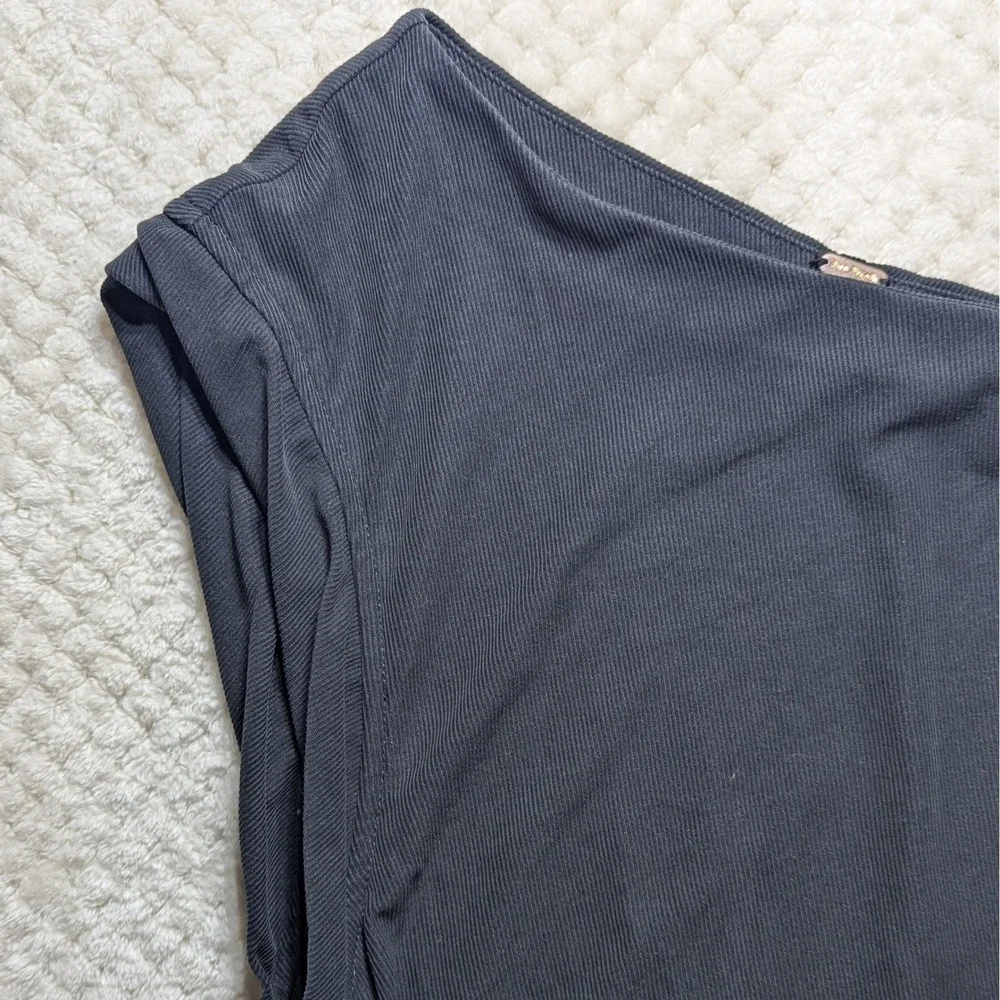 Free People‎ One Shoulder Dress Womens Small S Black Ribbed Knit Bodycon Mini